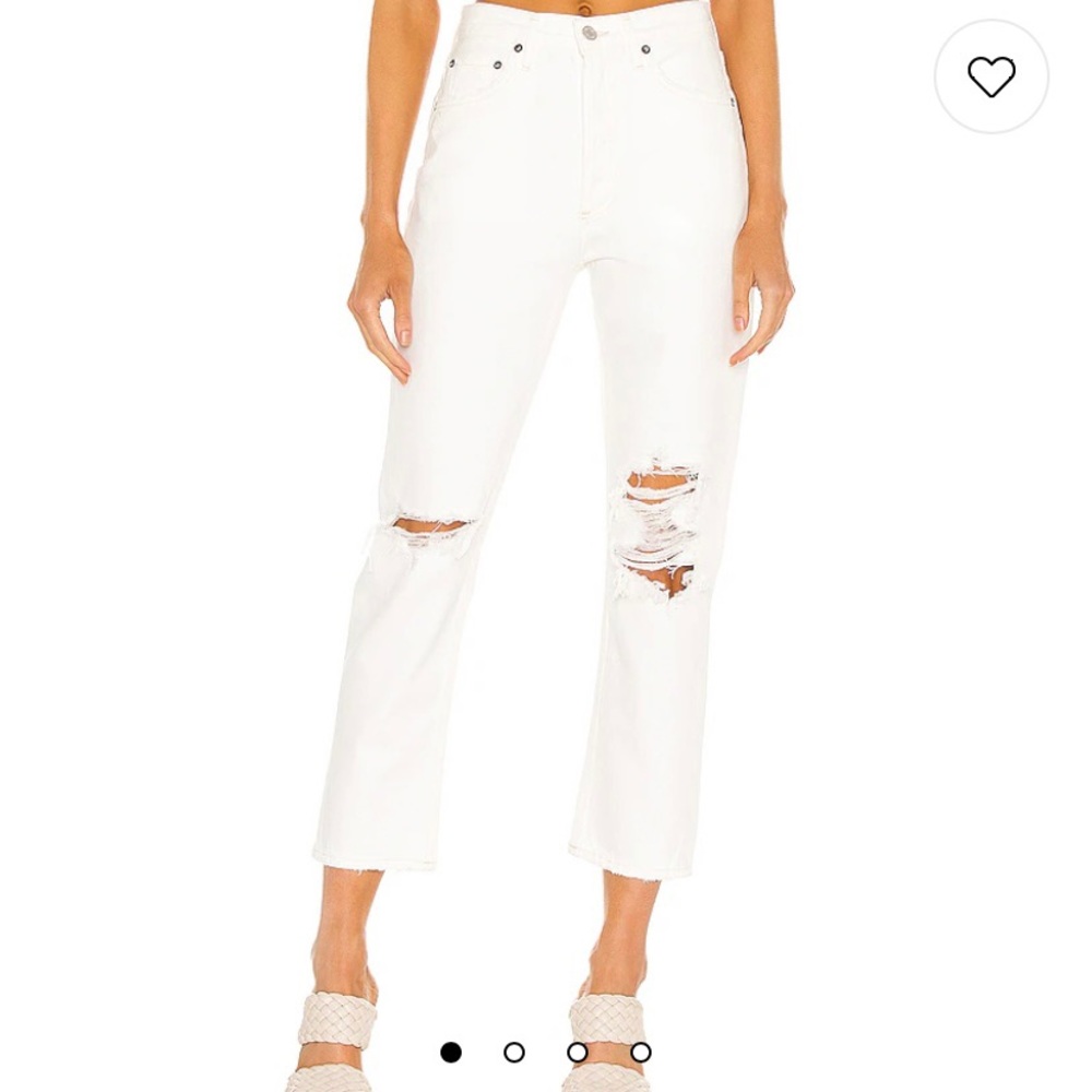 Agolde White Distressed Ankle Crop Jeans